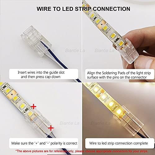 Masterwon 2 Pin LED Strip to Wire Connectors 8mm Unwired Clips Solderless Adapter Terminal Extension Connection for 12v Single Colour LED Strip Lights