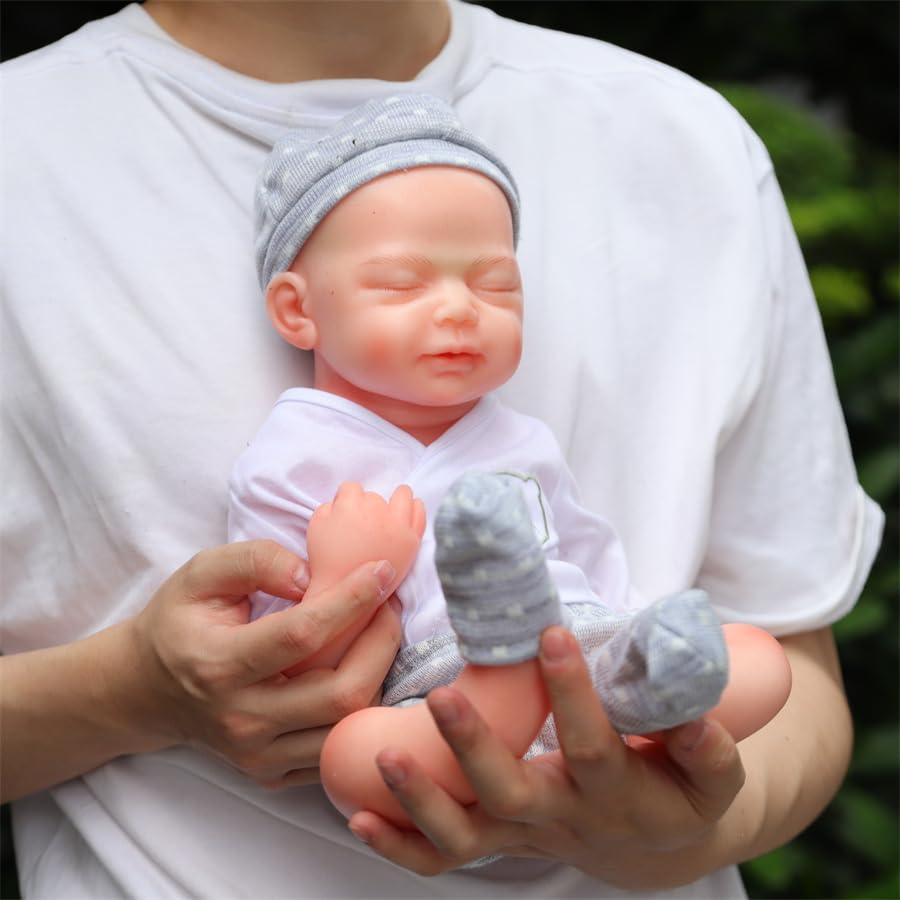 18 Inches Slapen Pasgeboren Pop Realistisch Preemie 45cm Ogen Dicht Reborn Babypop Zichtbare Aderen Collectible Art Doll,Full Silicone Body