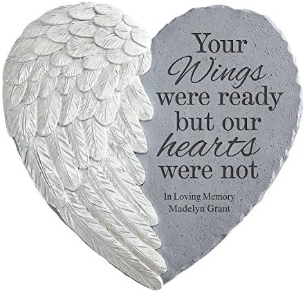 Let's Make Memories Personalized Memorial Stepping Stone - Sympathy Garden Marker - Durable, Resin - Angel Wings Garden Stone - Your Wings Sympathy Stone - Customized Condolences - 12”