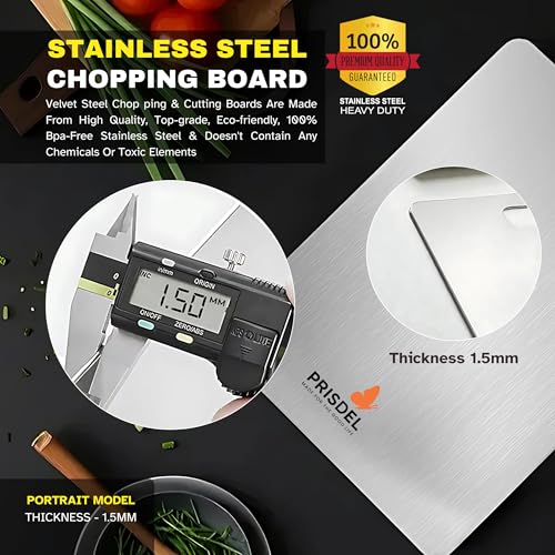 Image of Stainless Steel Chopping Board 1.5mm Thick | Premium Steel Cutting Board | Food Grade Cutting Board Steel | Heavy Duty, No Bend, Easy Clean Kitchen Chopping Board