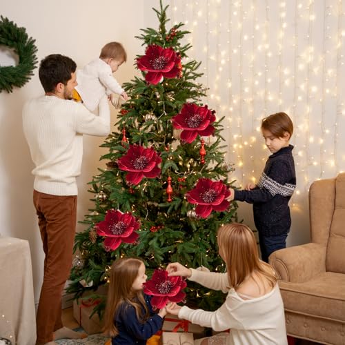Fleurs de magnolia Noël rouge brillant pour embellir votre décoration de table de mariage