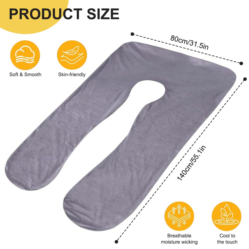 FARYODI Coussin de grossesse en forme de U - Housse de rechange - 140 x 80 cm - Pour femme enceinte et d'allaitement - 100 % coton - Amovible et lavable en machine - Doux pour la peau - Respirant