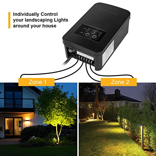 Suraielec 120W Low Voltage Transformer With Photocell Sensor And Timer, 120V Ac To 12V/15V Ac, Landscape Lighting Transformer With 2 Independant Zones, Weatherproof For Pathway Lights, Step Light #TOP2