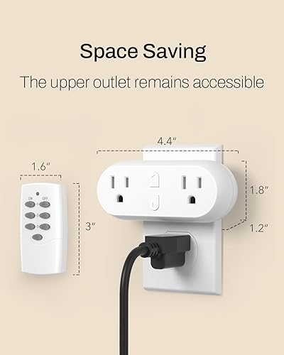 Miniatura 3 de HBN Toma de control remoto inalámbrico con 2 controles de interruptor individuales, enchufes de diseño compacto que enchufan hasta 100 pies de