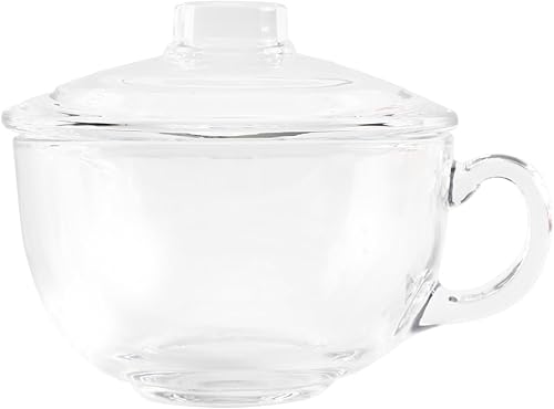 Tazón de vidrio para sopa de cereales, taza grande transparente con tapa y asa, taza redonda de desayuno templado para leche, avena, jugo, fideos