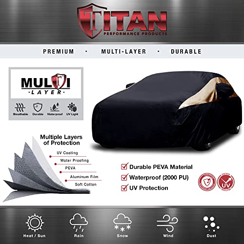 Image of Titan Premium Multi-Layer PEVA Car Cover for Sedans 186-202 inch. Waterproof, UV Protection, Anti-Scratch Protective Lining, Driver-Side Zippered Opening. Fits Camry, Accord and More.