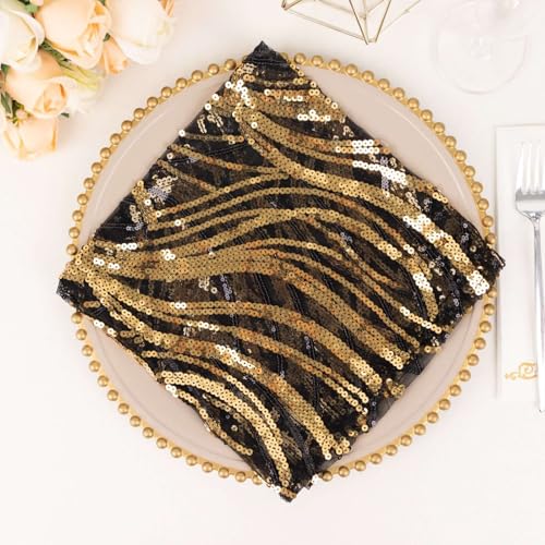 Servilleta de Cena Negra Dorada con Lentejuelas 20"x20" miniatura 2