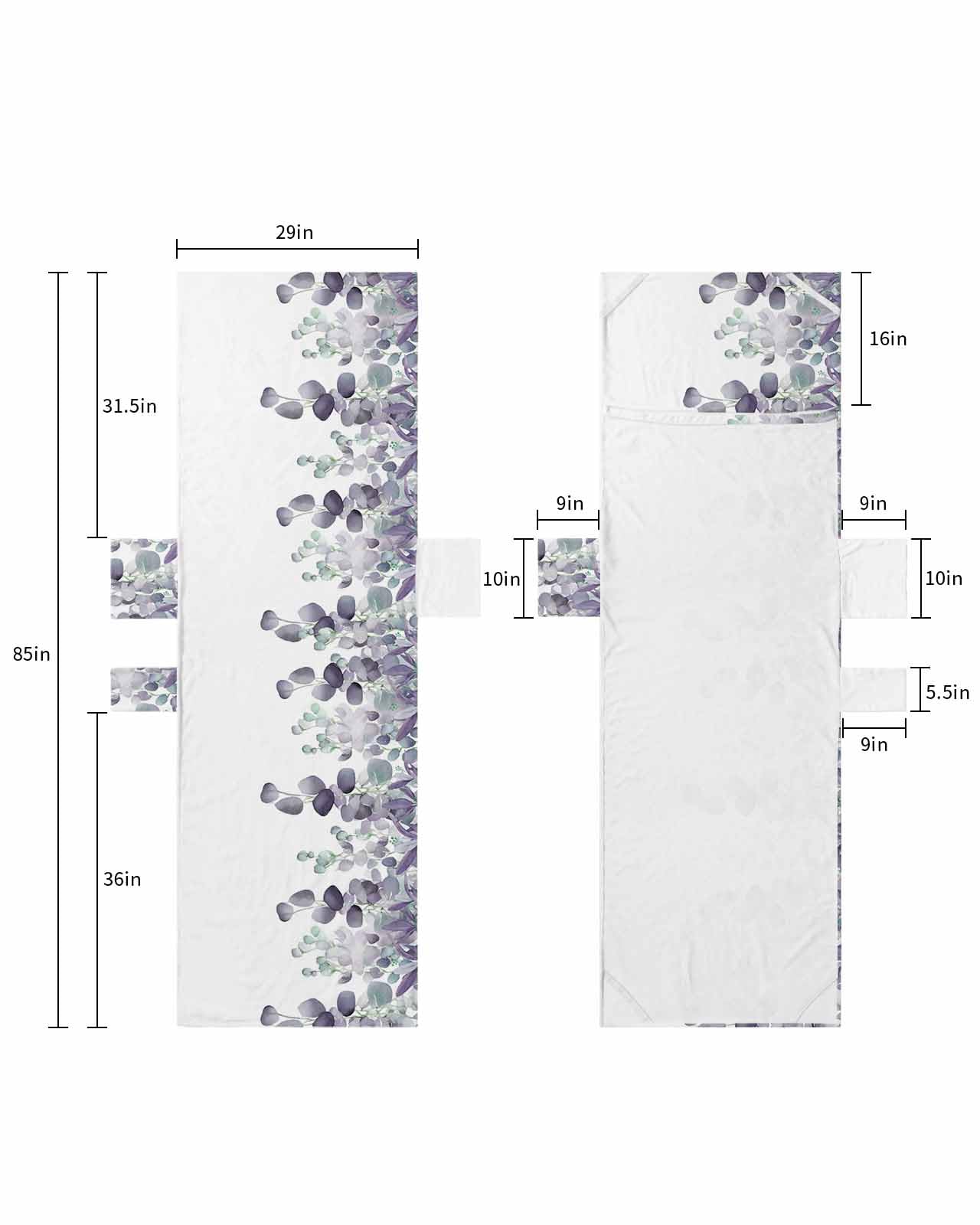 Botanical Purple Beach Lounge Chair Towel Cover, Soft Chaise Lounge Towel with Side Pockets Patio Pool Chairs Cover for Beach/Pool Sunbathing 29x85 Watercolor Eucalyptus Leaves Spring