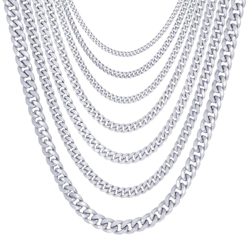 Nuragold 10K Real White Gold Miami Cuban Link Chain Necklace 16