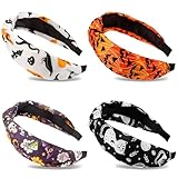 Aprince Halloween Headbands - Spooky Ghost Bat Skull Pumpkin Set, Wide Non-Slip Women's Hair Accessories, 4pcs