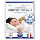 Allergosystem Set Coprimaterasso Matrimoniale Impermeabile Antiacaro con Cerniera 170x200x20cm e 2 Copricuscino Impermeabile Anallergico 50x80cm - Dispositivo Medico MADE IN ITALY - Linea Protect