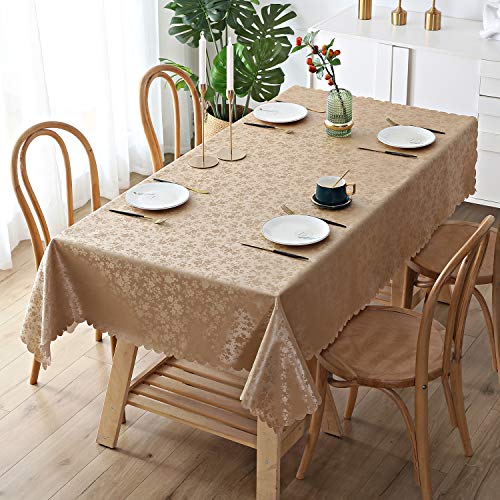 Image of Smiry Rectangle Table Cloth, Waterproof Heavy Duty Vinyl Tablecloths, Wipeable Washable Table Cover for Kitchen and Dining Room (Brown, 70 inch X 90 inch)