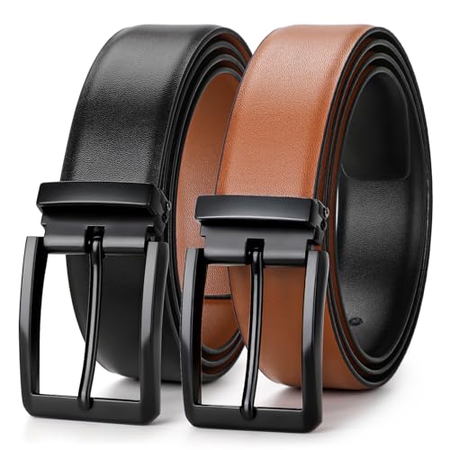 Reversible Genuine Leather Belts - Casual Golf Dress Belt for Men Pants, 2 Sides Wear Belt