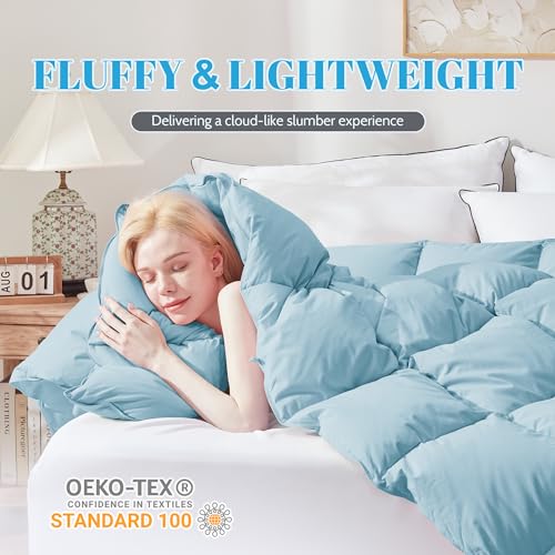 Cosybay King Size Feather Down Fiber Comforter Ultra Fluffy Duvet Insert, All Season Cotton Cover Luxury Hotel Bed Comforter with Corner Tabs, Blue 106x90 Inch