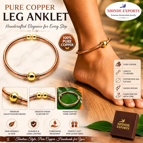 Image of SHINDE EXPORTS adjustable pure copper leg anklet bracelet kada for men and women indian jewelry