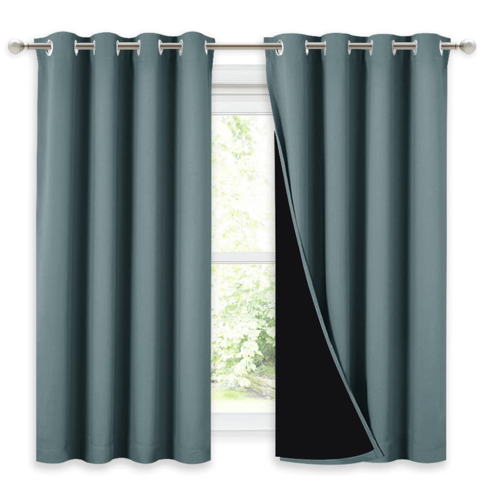 NICETOWN 100% Blackout Curtains 54 inches Long, Double-Deck Completely Blackout Window Treatment Thermal Insulated Lined Drapes for Small Window (Aqua, 1 Pair, 52 inches Width Each Panel)