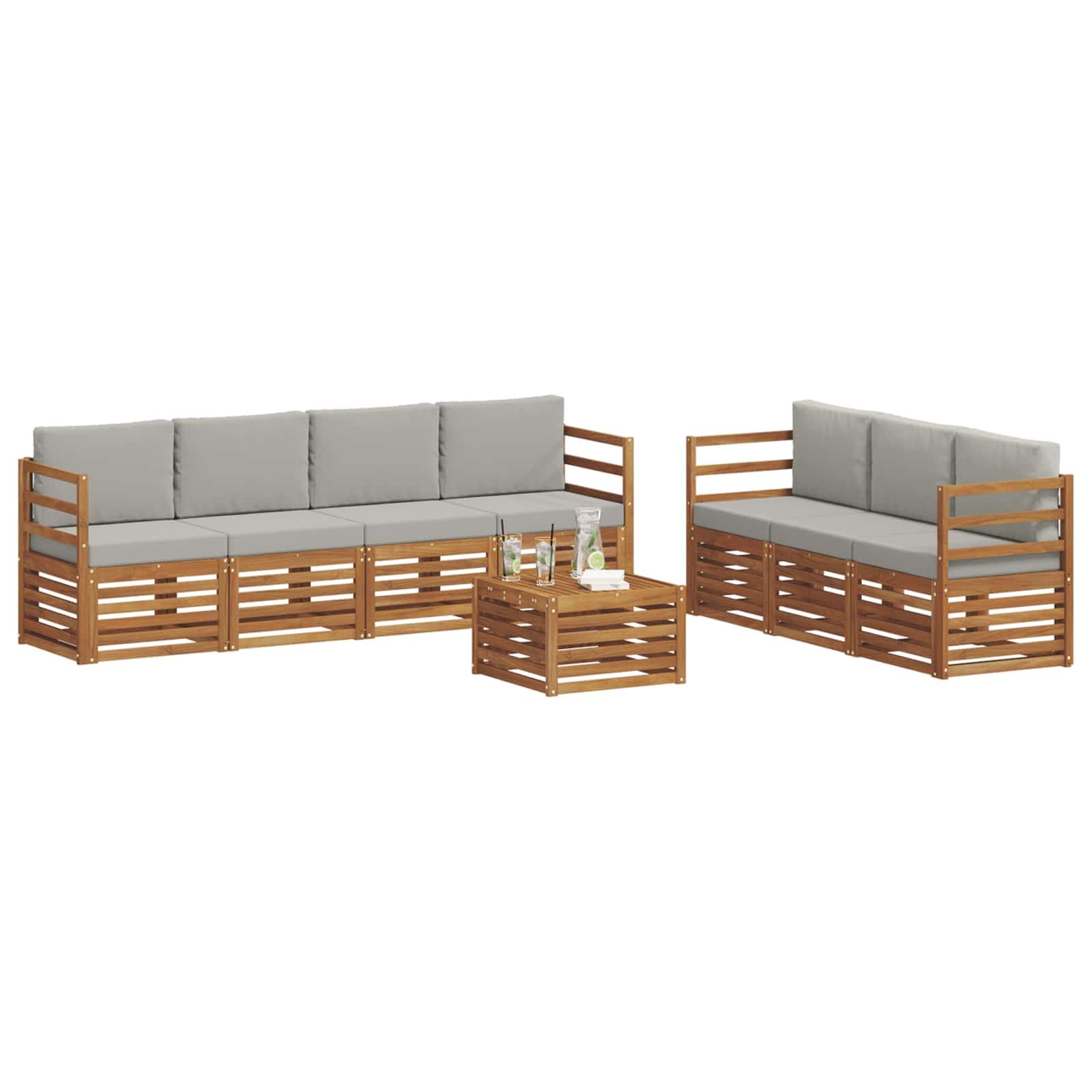 Makastle Salon de Jardin Modulaire 8 pcs Bois d'Acacia Gris
