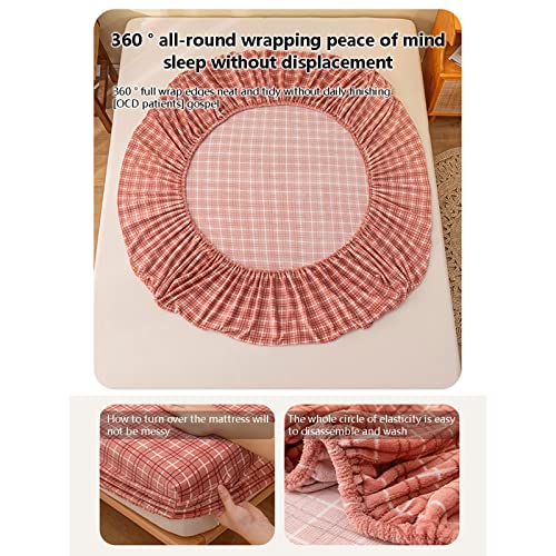 Tevtev Flannel Fitted Bottom Sheet Grid Square Soft Heavyweight Milk Fleece Fitted Sheet With 9.84''Deep Pocket Small Double Queen Super King 1 Pack (Color : Blue, Size : Fitted Sheet 120X200X25Cm) #TOP4