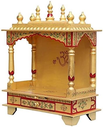 FASHERATI Handcrafted Wooden Temple/Pooja Mandir/Multi Colour/Decorative Temple/Emboss Paint Work 24 inch