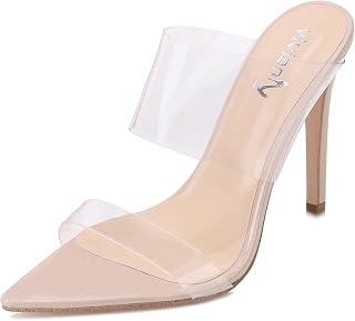 Clear Pointed Toe Heels Sandals Transparent Strap Stiletto High Heels Slip on Mules for Women