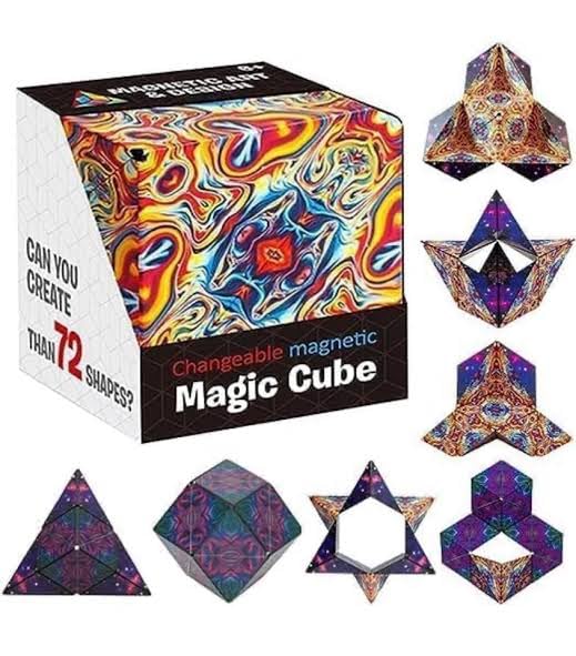 Changeable Magnetic Magic Cube, Magnetic Art & Design Toy, Black and White Geometric Pattern, 72 Shapes Transformable Puzzle (B&W)