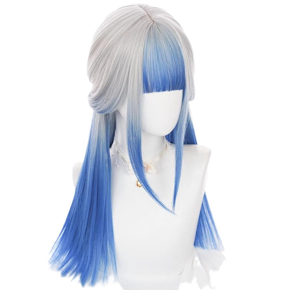 Haarpflege Hitzebeständige Blaue Lange Gerade Damenperücke Mit Pony Für Die Tägliche Cosplay-Party
