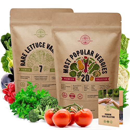 7 Lettuce & 20 Most Popular Vegetable Seeds Variety Packs Bundle Non-GMO Heirloom Seeds for Planting Indoor and Outdoor Over 5100 Lettuce & Vegetables Seeds in One Value Bundle