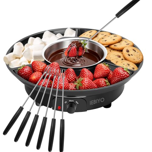 Image of Chocolate Melting Pot Electric Chocolate Fondue Set with 6 Forks | 3-Section Food Trays with 6pcs Dipping Forks Perfect for Chocolate Housewarming Christmas Party Gifts (Black)