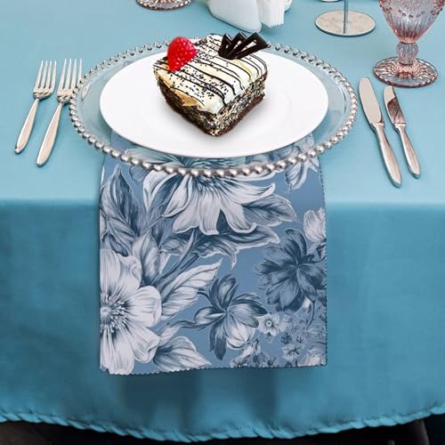 Servilletas de tela cuadradas con diseño floral azul y blanco miniatura 4