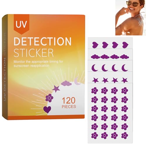 Pegatinas UV para crema solar, pegatinas UV para aplicar la pantalla solar, pegatinas UV que cambian de color a la playa esenciales, pegatinas recordadoras de crema solar, pegatinas UV para protección