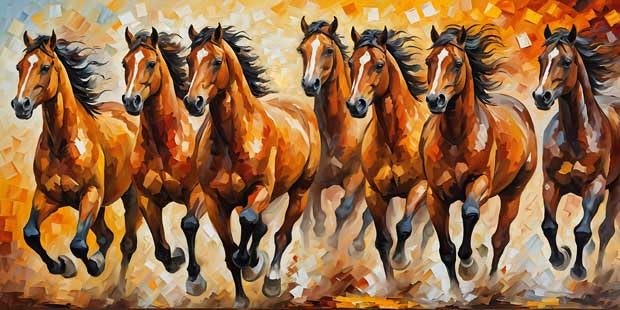 Art Factory 7 Running Horses Painting for South Wall | Vastu Feng Shui Artwork for Fame, Success & Recognition |Canvas Roll-image-40