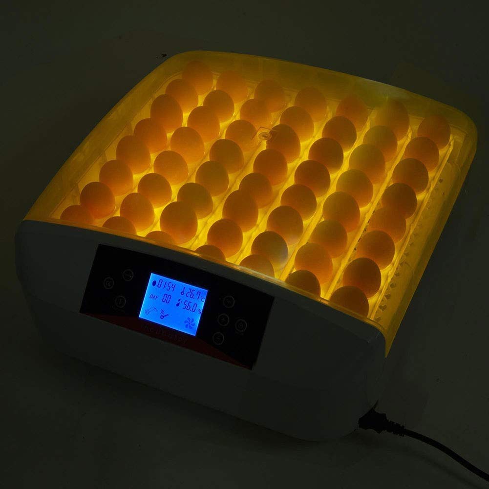 Digitaler Brutkasten für 56 Eier, Temperatur- und Feuchtigkeitsregelung, automatisches Wenden, mit LED-Leuchter für Hühner, Enten, Gänse, Vögel