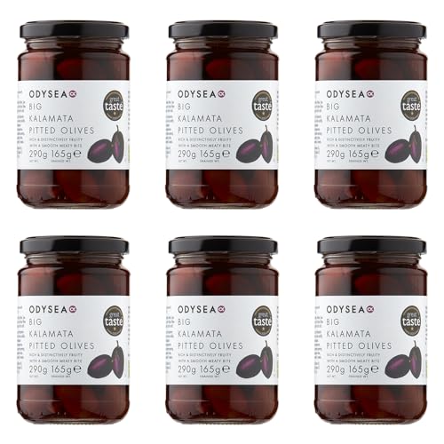 Odysea Big Kalamata Pitted Olives (Pack of 6 x 290g Jars)
