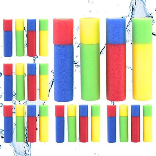 AMATOYS 24 Pistolas - Pistola De Agua De Espuma para Niños - Lanzador Divertido Y Seguro - Juguete De Verano para Playa, Piscina Y Jardín - Fácil De Usar - Colores Surtidos - 30 x 5 cm