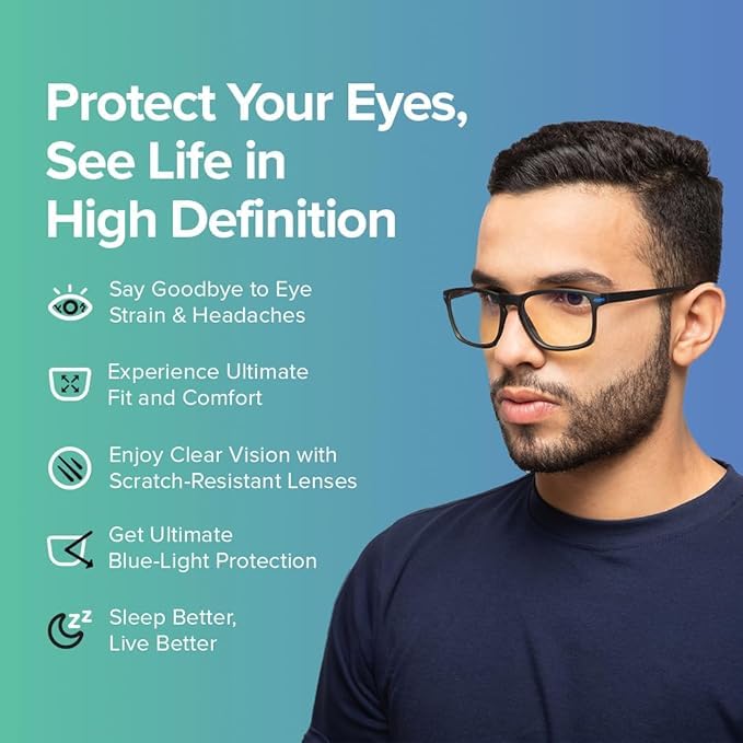 Image of Computer Glasses for Eye Protection | Reading Glasses for Men | Blue Light Blocking Glasses Spectacles | Blue Cut Glasses | UV Protection Glasses | For Men & Women | Zero Power | Medium