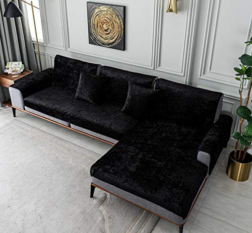 E-Solem Crushed Velvet Chaise Sofa Cover, Sectional Couch Cover, Chaise Sofa Slipcover, Couch Slipcover Protector, Recliner Cover, Armchair Cover, Black 36"X82"(One Piece/Not All Set) #TOP2