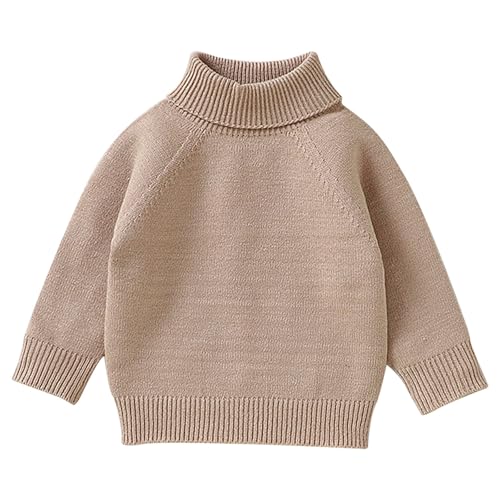 RNTOP Baby Girl Boy Knit Sweater Pullover Toddler Infant Solid Sweatshirt Long Sleeve High Neck (Khaki, 0-3 Months) m24t