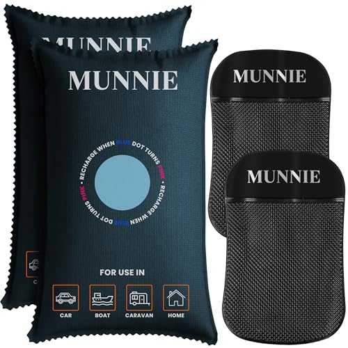 Munnie Set of 2 x 1kg Car Dehumidifier Bag with Anti-Slip Pad - Silica Gel Moisture Absorber with Colour-Changing Indicator - Ideal for Cars, Vans, Home, Campervans - Condensation & Damp Remover