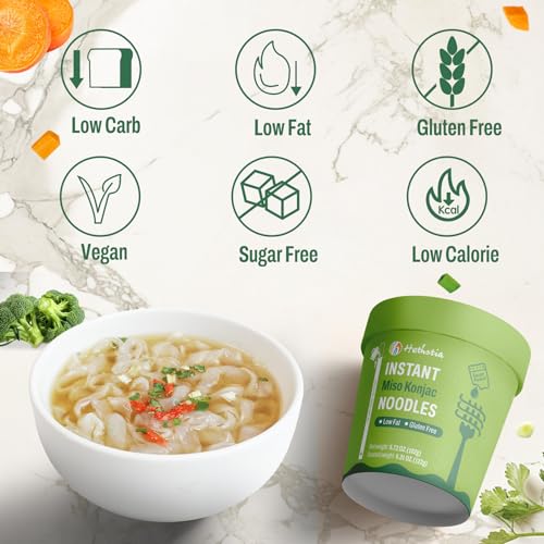 Image of Hethstia Konjac Noodles Miso Soup Cup Low Carb Shirataki Noodle, 6 Packs | Vegan, Gluten-Free, Fat-Free, Low-Calorie, Keto, Ready to Eat, Quick Healthy Asian Ramen Meal