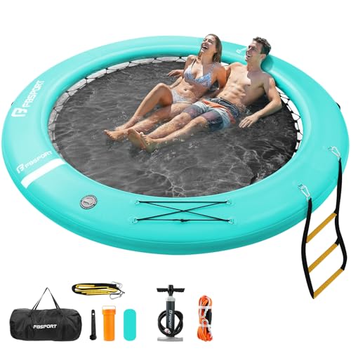 FBSPORT Inflatable Water Hammock Round Floating Ring, 8ft Inflatable Dock Floating Platform for Lake W/Cupholder, Sun Float Chill Raft Float Ring Tanning Pool Lounger Island Platform Pad