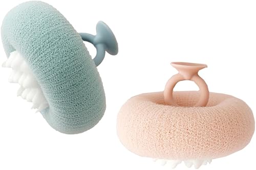 Paquete de 2 cepillos corporales de baño, exfoliante corporal, cepillo de esponja de baño para frotar el cuerpo y disfrutar de la ducha (rosa y azul)