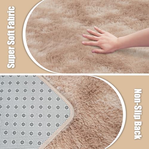 8x10 Fluffy Area Rugs for Living Room,Shag Area Rug for Bedroom,Soft Fuzzy Rug Non-Shedding Indoor Plush Carpet for Kids Bedroom Nursery Home Decor,Tie-Dyed Beige