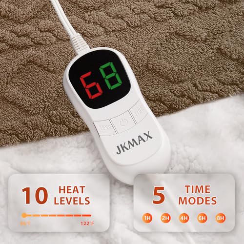 JKMAX Heated Electric Blanket Full Size-72"x84" Heating Blanket with 10 Heating Levels & 5 Time Settings Over-Heat Protection,Winter Warmer for Adults with ETL Certification(Beige)