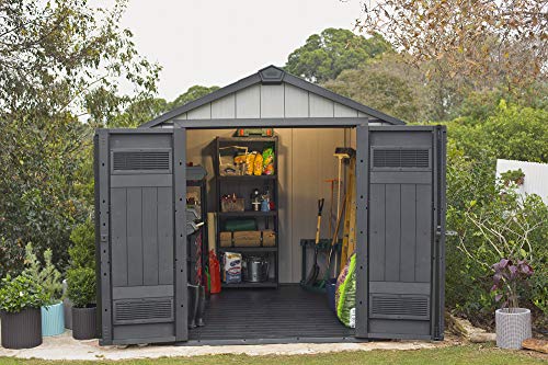 Keter Oakland 7.5 X 7 Outdoor Duotech Storage Shed, Paintable With Window And Skylight, Grey #TOP2