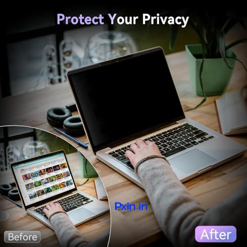 Image of PxIn 14 Inch (4:3) Laptop Privacy Screen | Digital EyeCare Filter | 99% UV (A /B /C) Block | Anti Glare | Side View Blocker | Adv. Laptop Privacy Protector