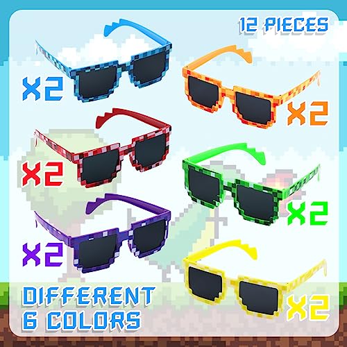 CCINEE 12Pack Pixel Sunglasses Assorted Color Miner Party Favors Pixel Glasses Retro Gamer Sunglasses Pixelated Eyewear for Kids Adults Boys Girls Birthday Party Supplies3