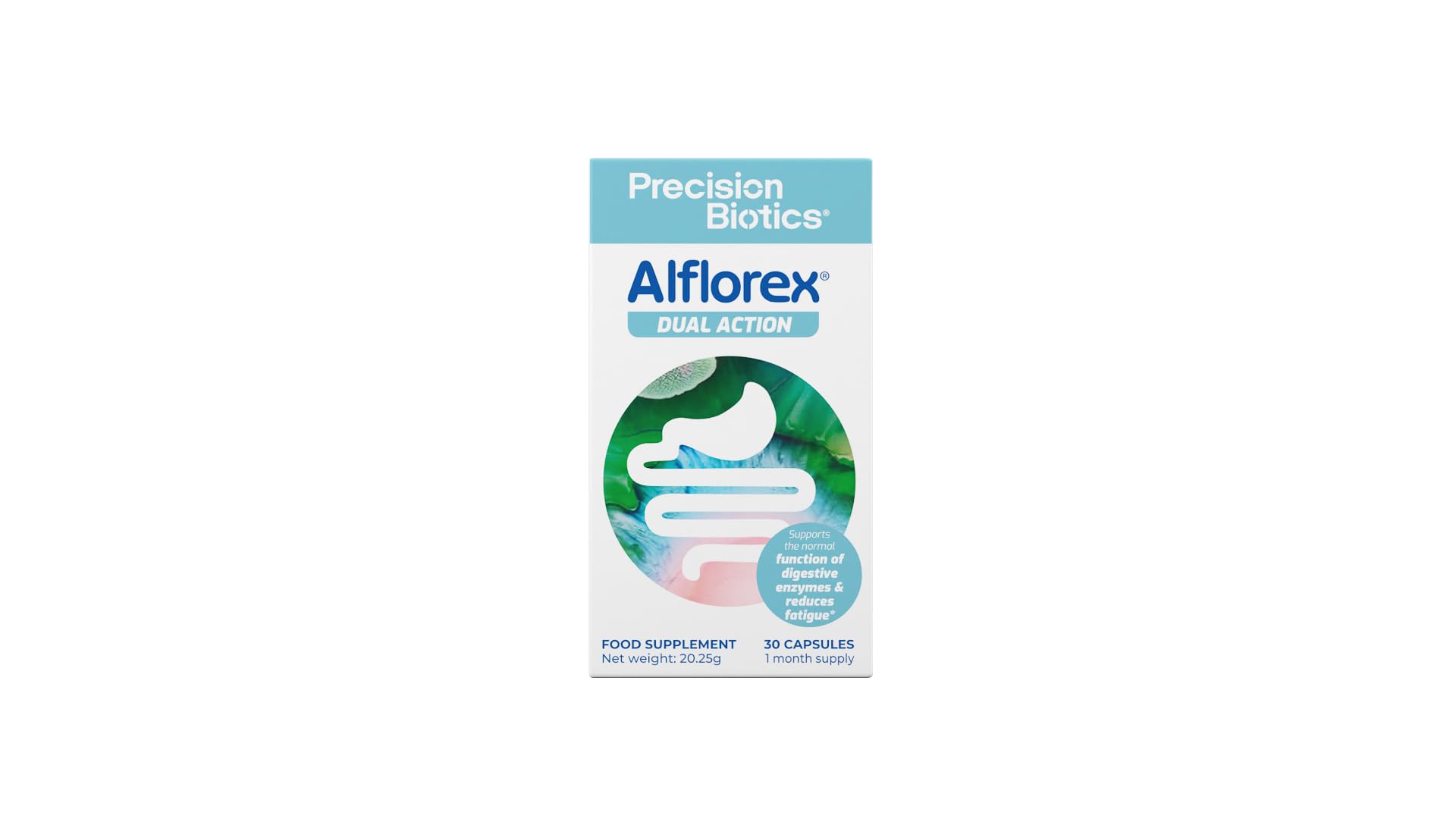 Alflorex Dual Action - Daily Gut Health Probiotics Supplement with Unique Bifidobacterium Longum Bacteria strains 35624 and 1714 + Calcium + Vitamin B6 - Bacterial Cultures - 30 Capsules