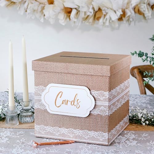 Kate Aspen Rustic Burlap & Lace Gift/Wedding Card Box,...