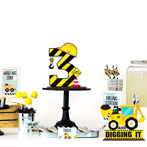 Yopyame 2Pcs Construction Truck 3Rd Letter Sign Wooden Table Centerpieces For Boys, I’m 3 And Digging It Construction Excavator Birthday Party Decorations For Kids, Construction Birthday Photo Props #TOP3