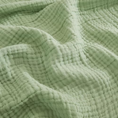 Image of EMME Cotton Muslin King Blanket 4 Layer, Ultra Soft Breathable Bed Layering Bedspread Coverlet Breathable Gauze Lightweight (Sage Green, 108 inchx90 inch)